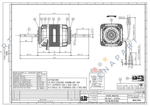 108206 / 1BT 40-40 3V NA 230V 50/60Hz Moteur