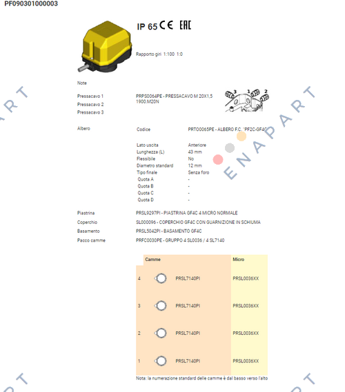 GF4C / PF090301000003 Interrupteur rotatif de limite