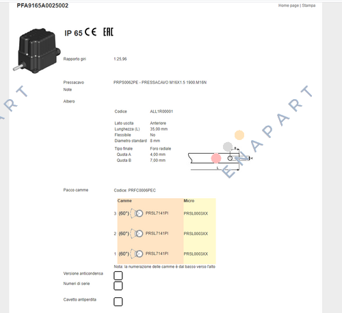 PFA9165A0025002 limiteur de virage de base